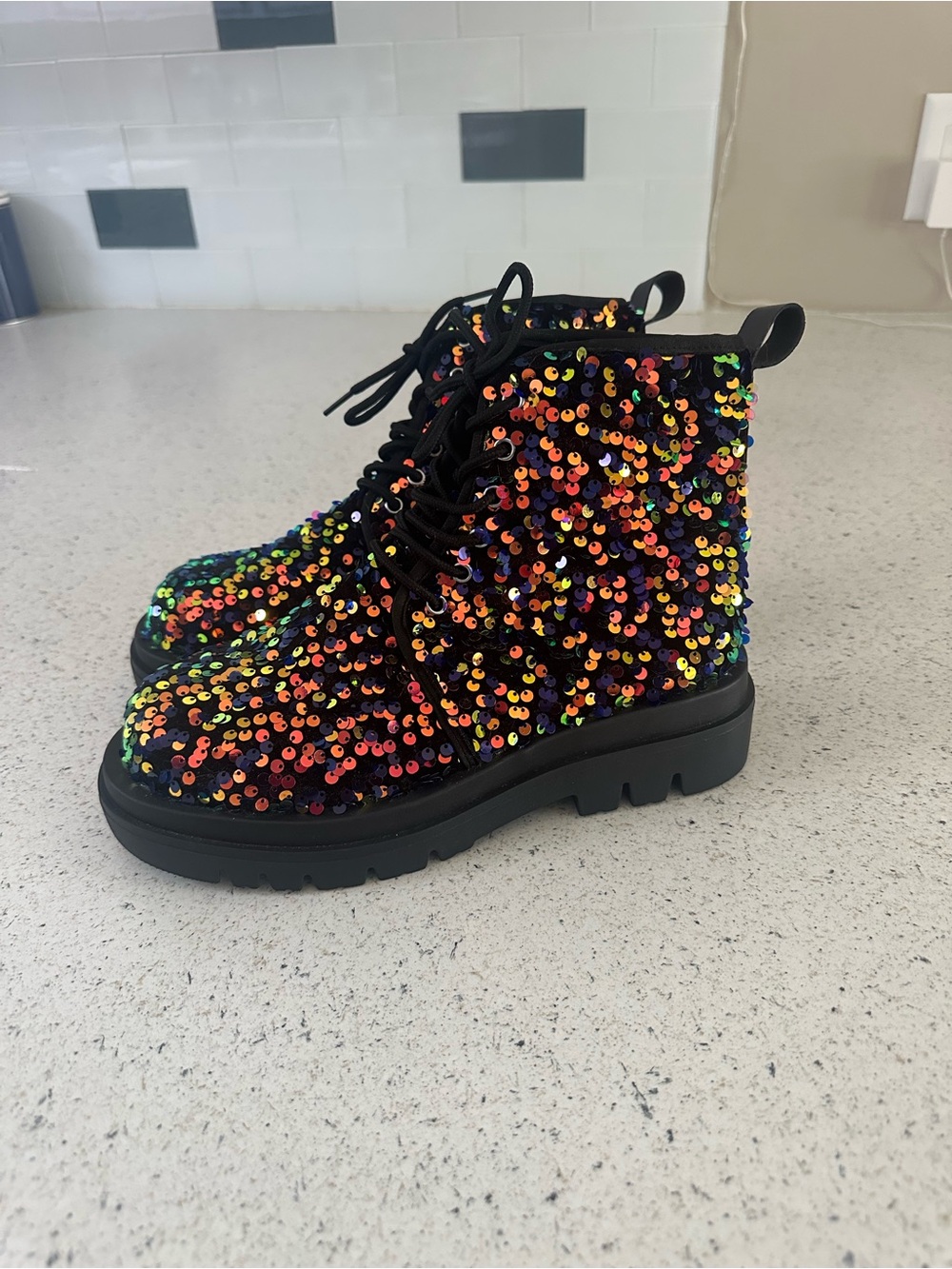 Sequin Combat Boots